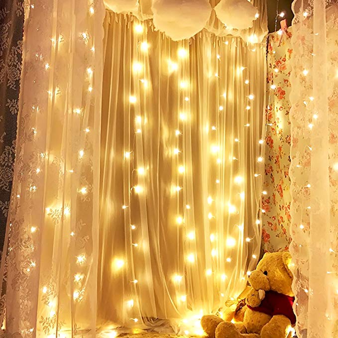 M-Better Curtain Lights, Holiday Light 600 LED Warm White Pure Copper Waterproof Window String Fairy Lights for Christmas Weddings Outdoor Wall Home Party Window Decorations（Warm White）