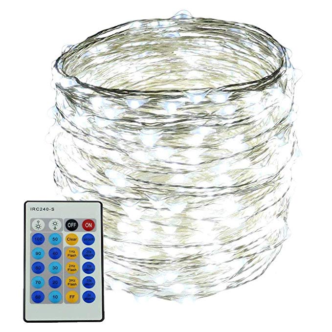 Dimmable LED String Lights,ER CHEN(TM) 80Ft 480 LEDs Silver Wire Starry String Lights with Remote Control and Adapter For Seasonal Decorative Christmas Holiday, Wedding, Parties(White)