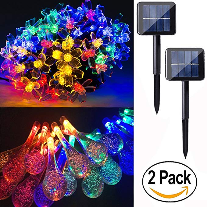 2 pack 50 led solar string lights 23 feet multi colored outdoor Christmas lights for party ,holiday, Festivals,birthday,outdoor, back yard, patio, lawn & garden decoration