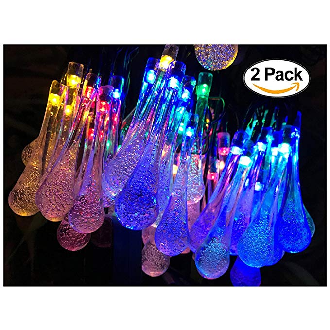 Beyond Novelties Solar Strings Lights, 20 Feet 30 LED Water Drop Solar Fairy Lights, Waterproof Lights for Garden, Patio, Yard, Home, Parties- Multi Color