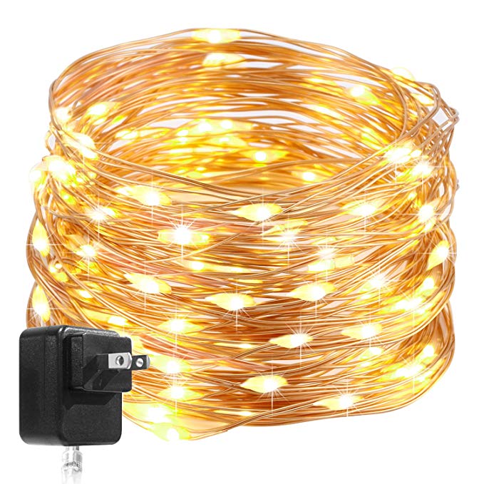 Kohree 120 Micro LED Christmas String Lights on 40 Feet Copper Wire, Seasonal Decor Rope Lights for Festival, Christmas, Wedding, Holiday and Party With UL certified 3.5V Power Adapter Warm White