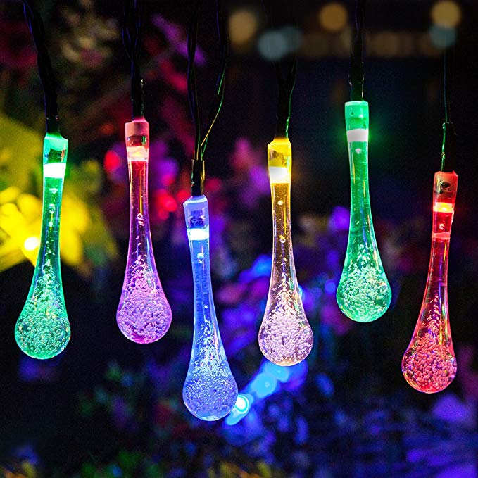 GreenEmart Water Drop Solar Powered LED Fairy String Lights - 30 LEDs 6 ...