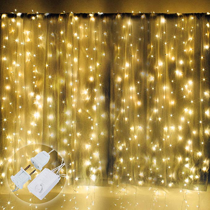 Excelvan 10x10FT/3x3M 300 LEDs Transparent String Curtain Light, 8 ...